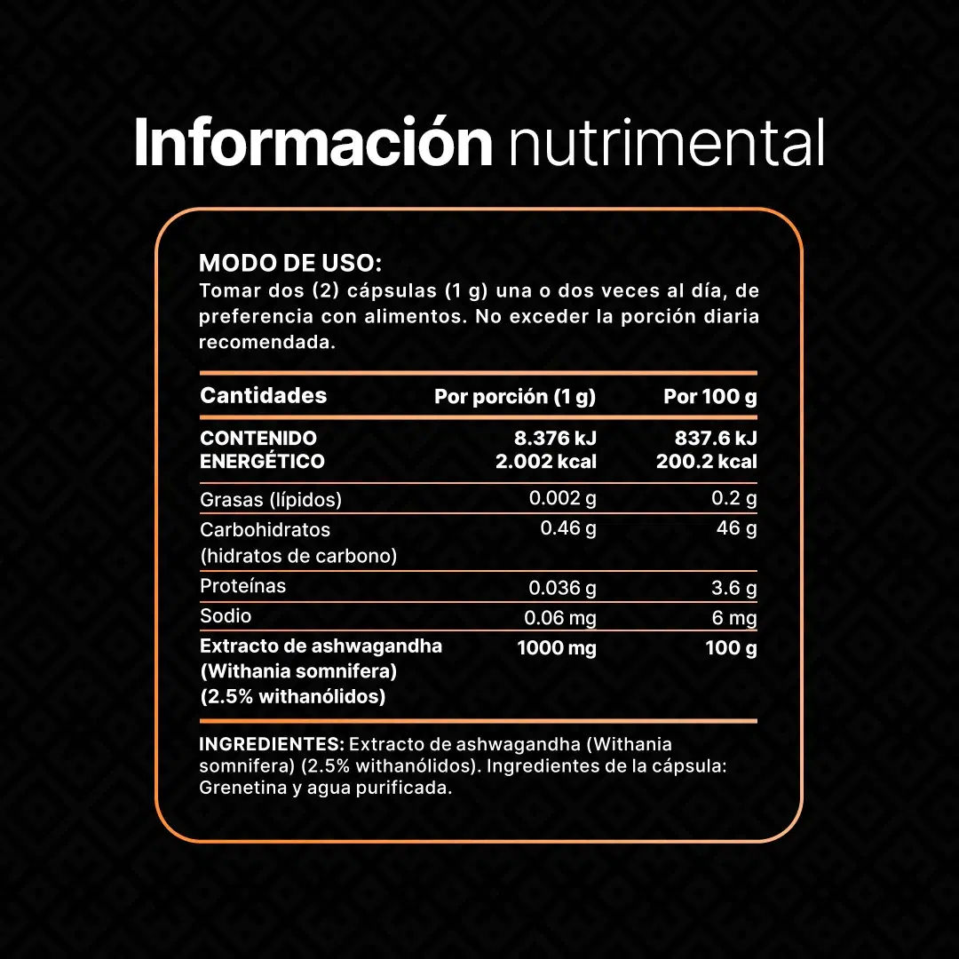 Imagen de Ashwagandha Orgánica | 1000 mg por porción | 180 cápsulas