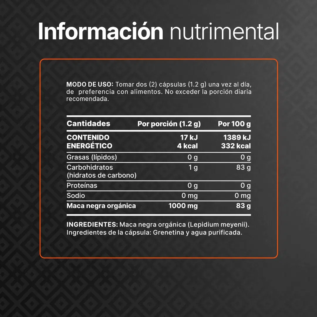 Imagen de Maca Negra Orgánica | 1000 mg por porción | Fórmula Peruana