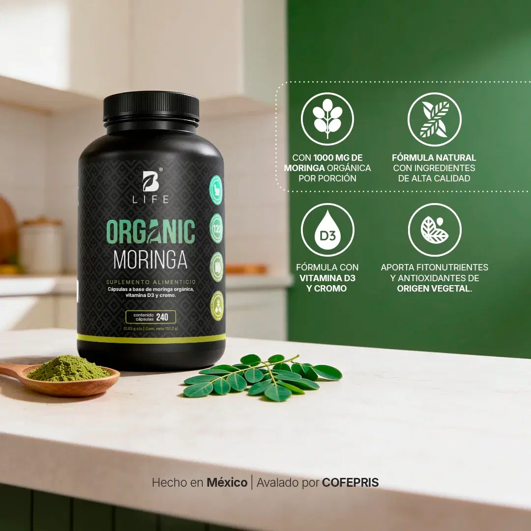 Imagen de Moringa Orgánica | Con Cromo y Vitamina D3 | 1000 mg por porción | 240 cáps