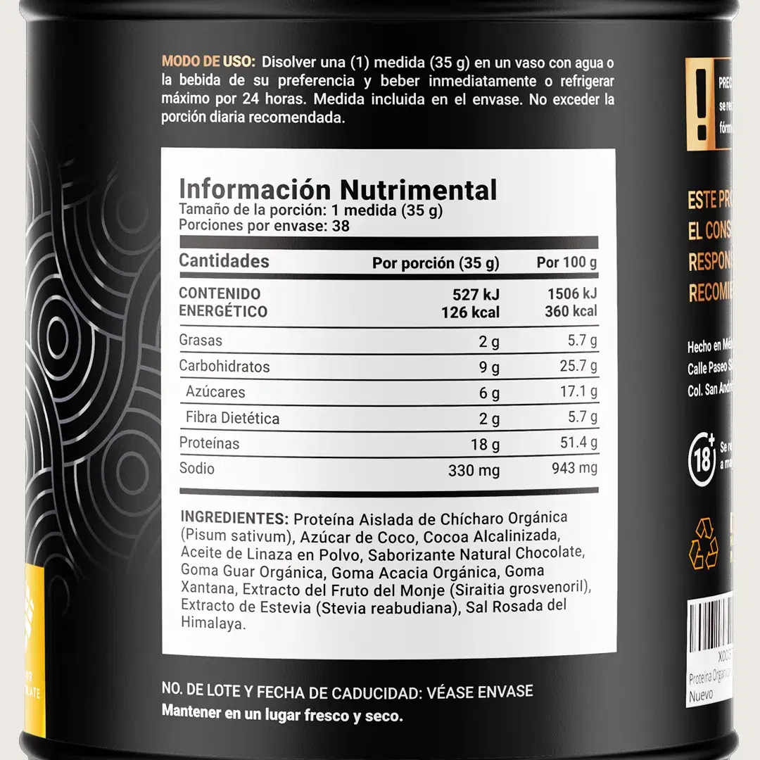 Imagen de Proteína Orgánica Vegana sabor Chocolate | Sin azúcar Añadida | 3 Libras