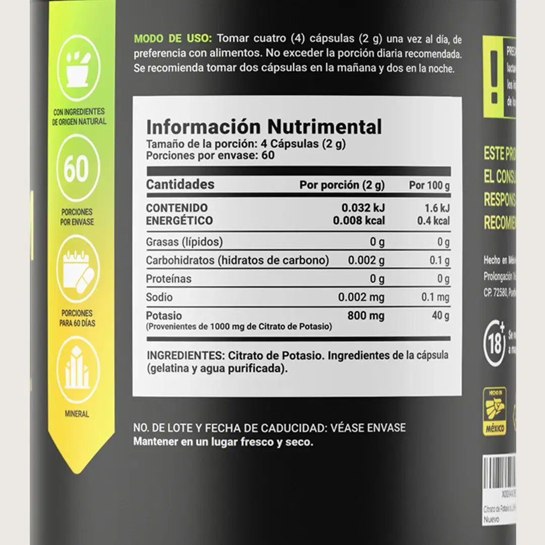 Imagen de Citrato de Potasio | 800 mg de Potasio Provenientes de 1000 mg de Citrato