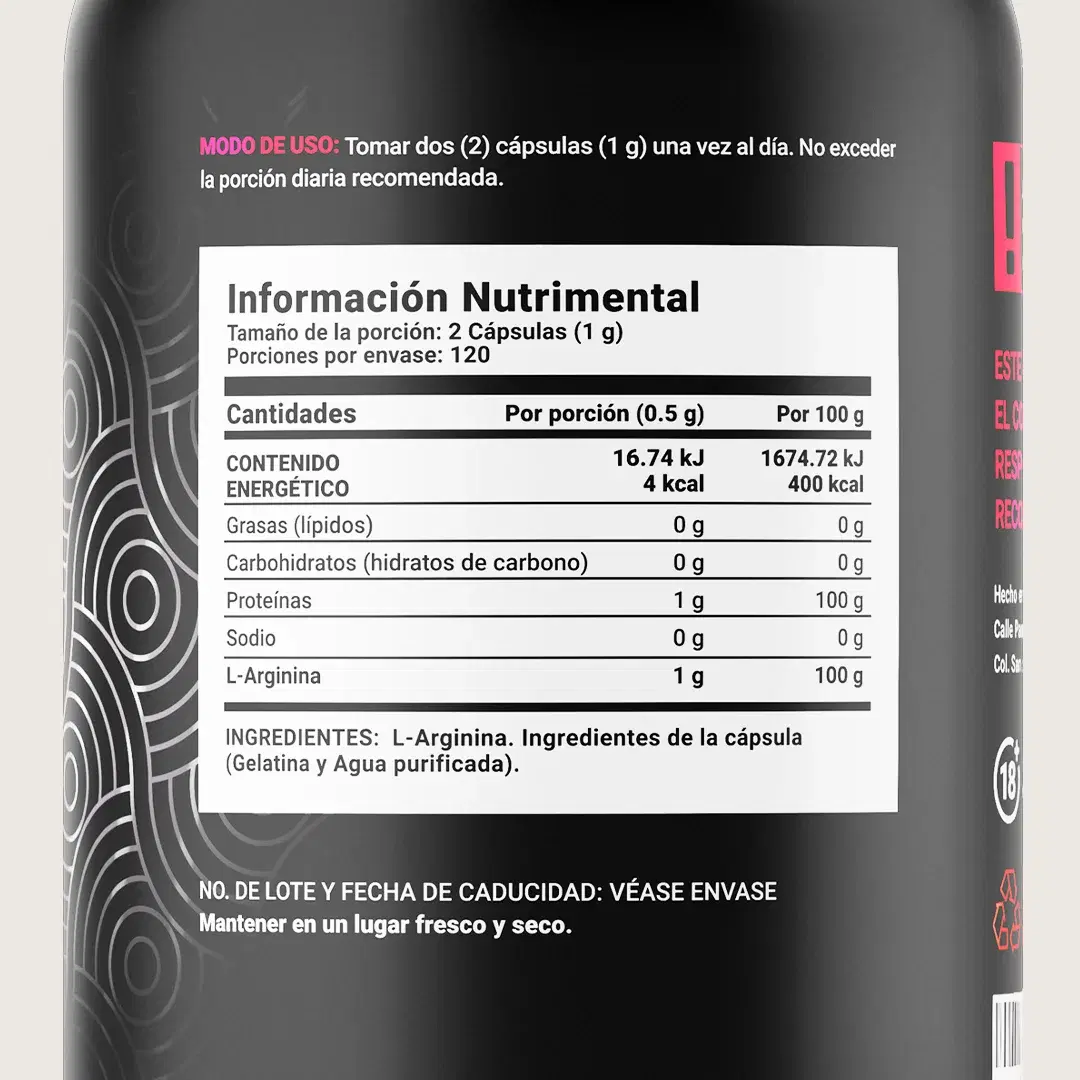 Imagen de Pura Arginina | 240 Cápsulas | 1000 mg por porción