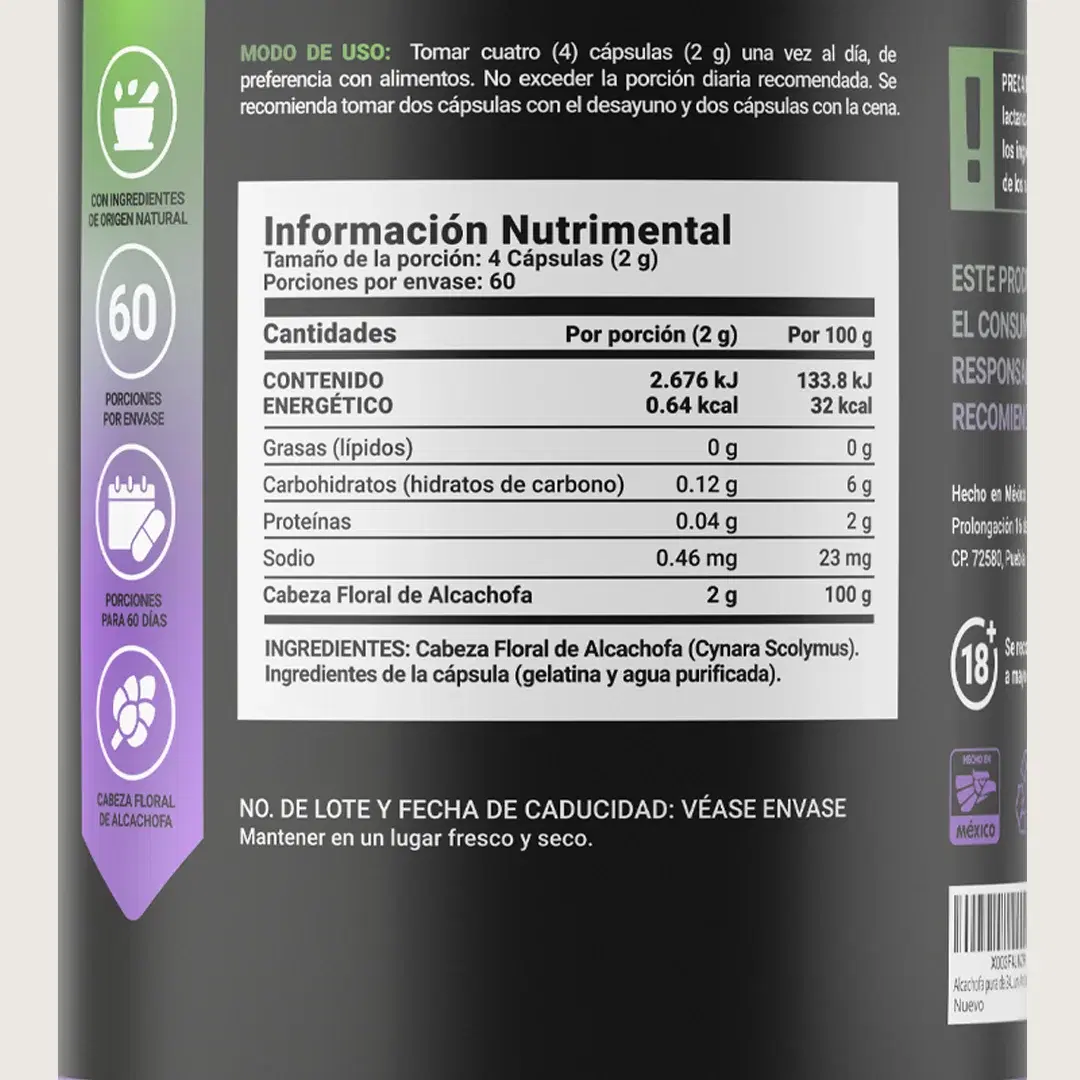 Imagen de Alcachofa Pura | 2000 mg por Porción | 240 Cápsulas