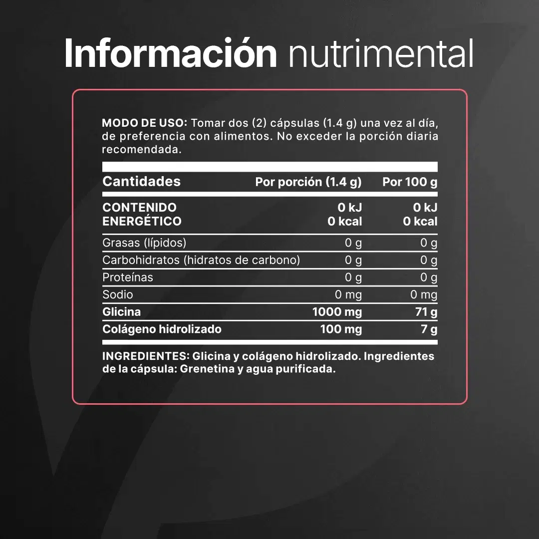 Imagen de Glicina en Cápsulas | 180 cápsulas | Fórmula con Colágeno Hidrolizado | 1000 mg por porción