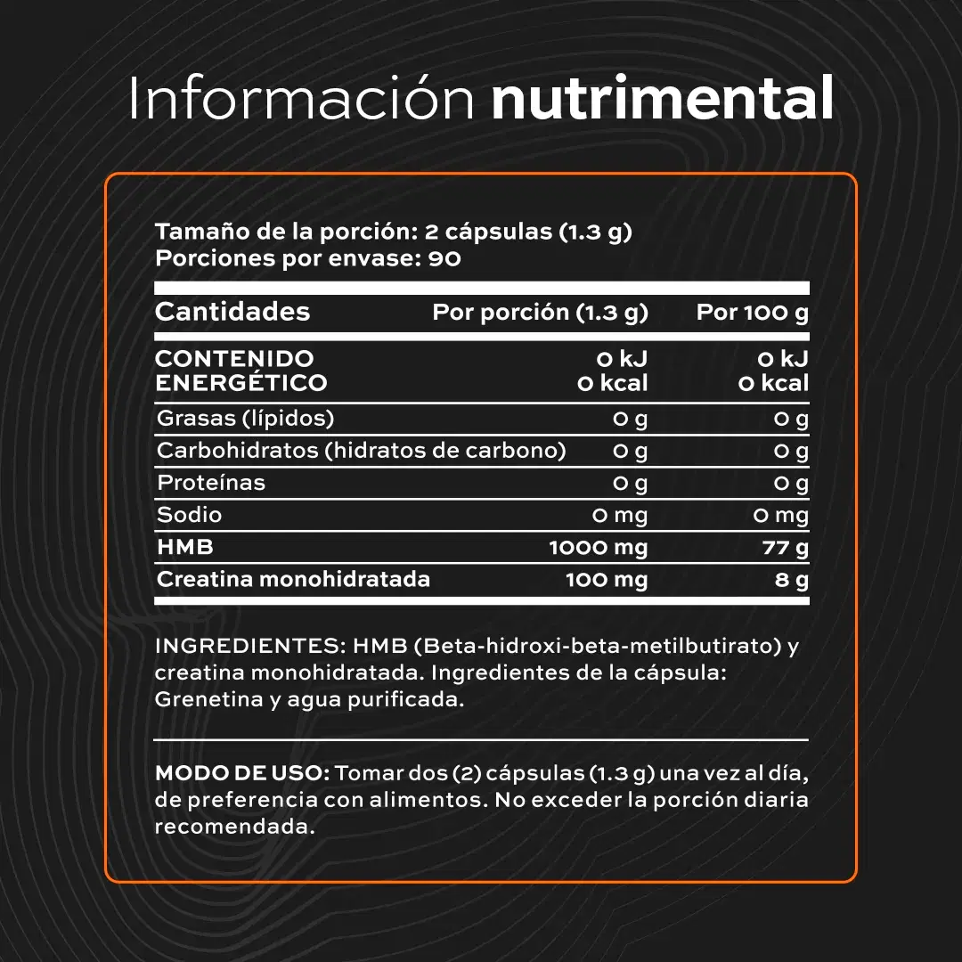 Imagen de HMB con Creatina Monohidratada | 1000 mg por porción | 180 Cápsulas