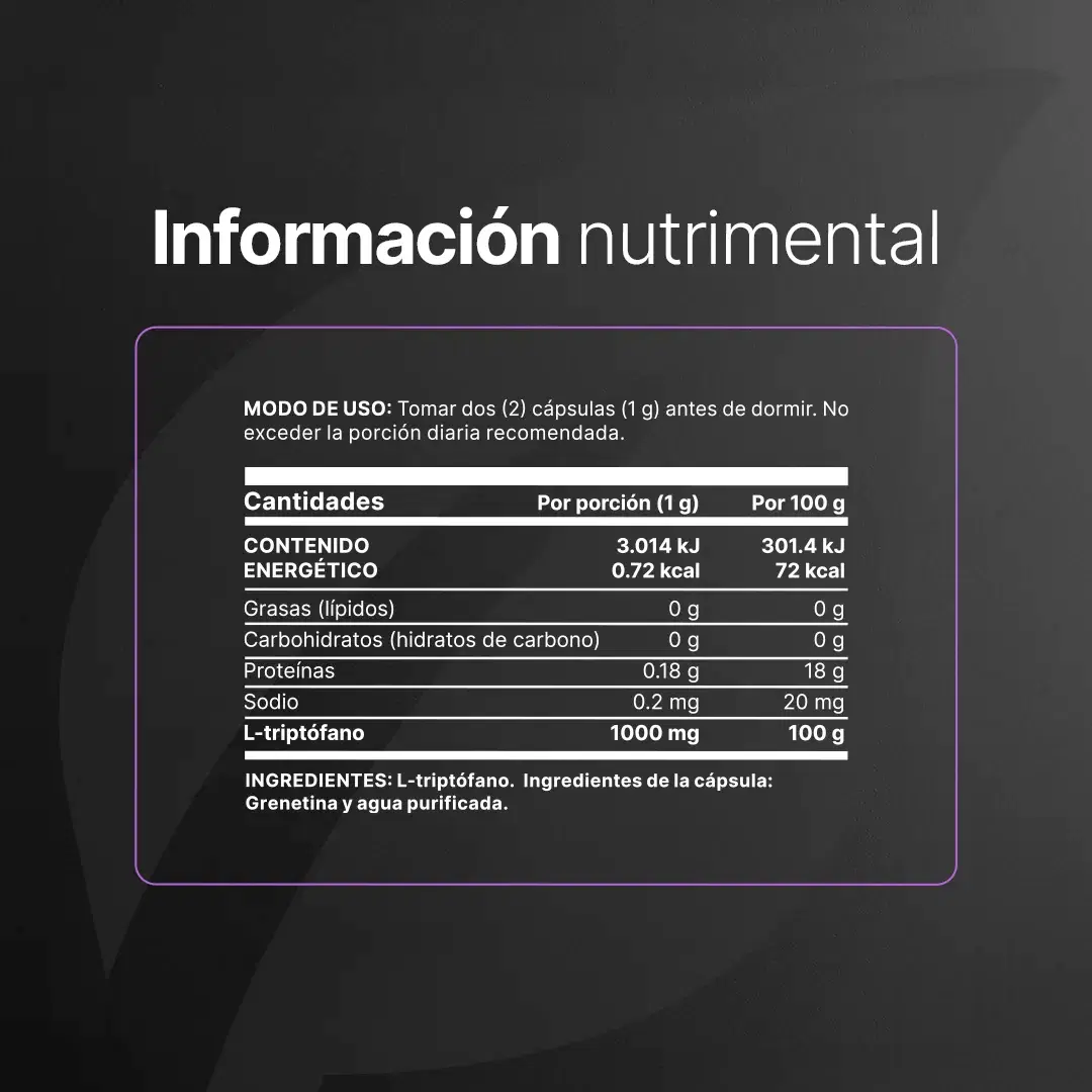 Imagen de Pure Tryp-tophan | 180 cápsulas | 500 mg por Porción | Aminoácido Esencial