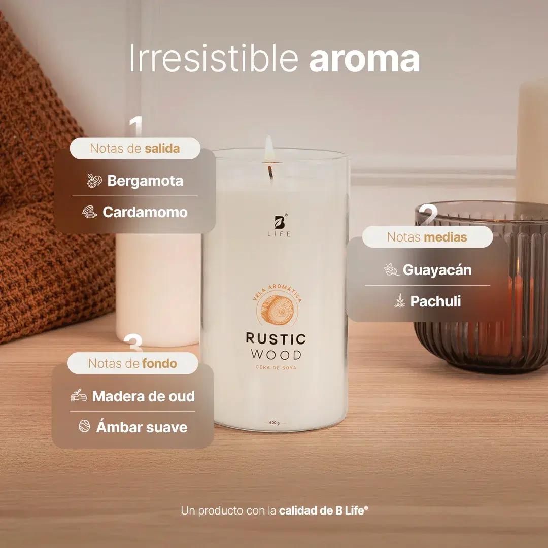 Imagen de Rustic Wood Aromatic Candle | Vela Aromática Madera de Oud 600 g