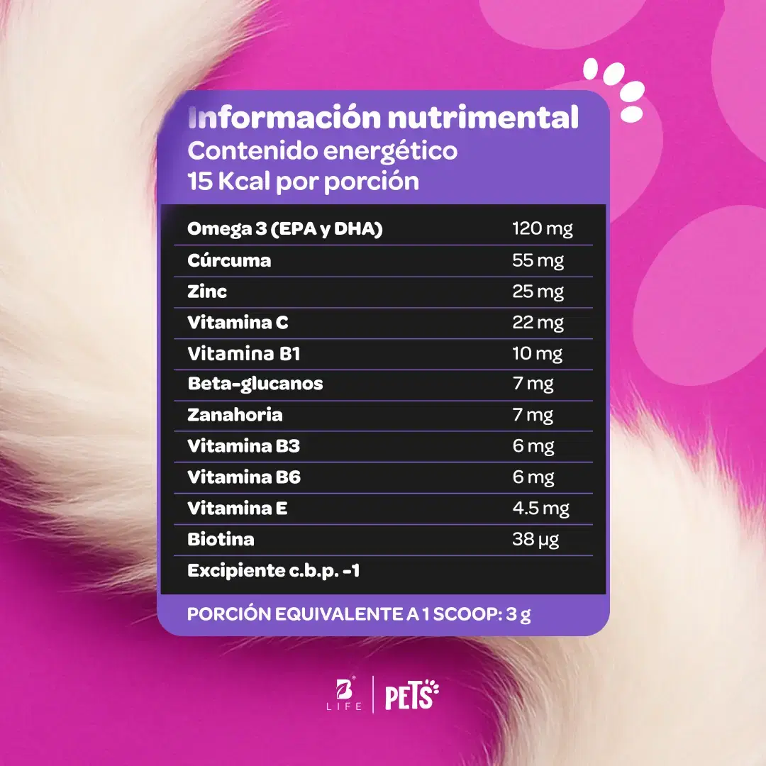 Imagen de Suplemento en Polvo para Perros y Gatos | Omega 3, Cúrcuma, Complejo B y Biotina | 350 g | Sabor Res