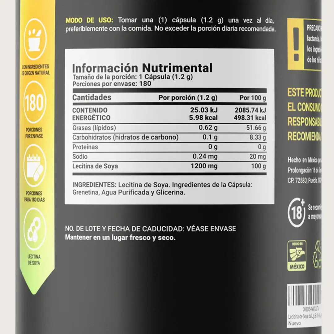 Imagen de Lecitina de Soya Natural | 180 cápsulas | 1200 mg por Porción