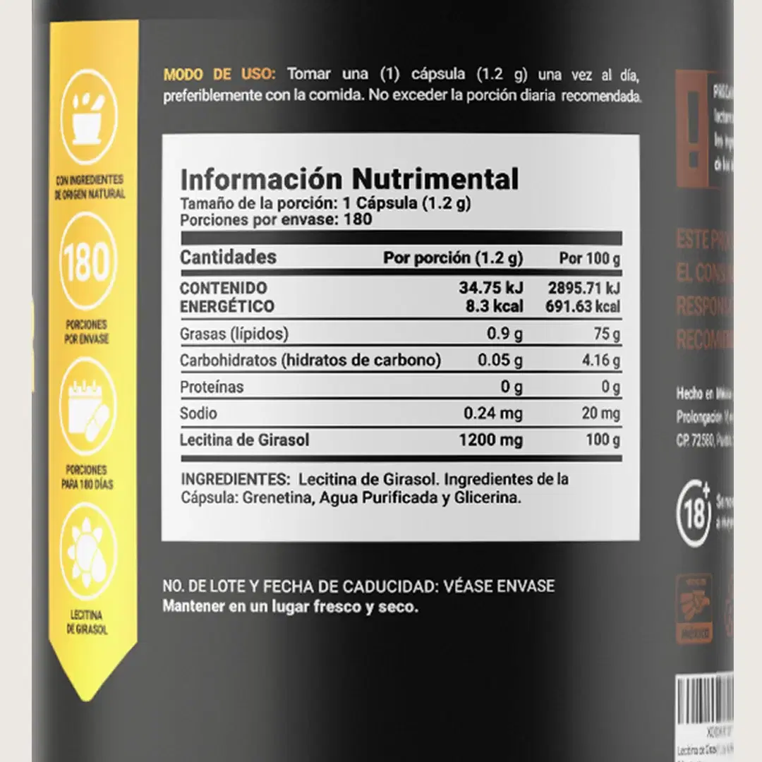 Imagen de Lecitina de Girasol | 1200 mg | 180 cápsulas
