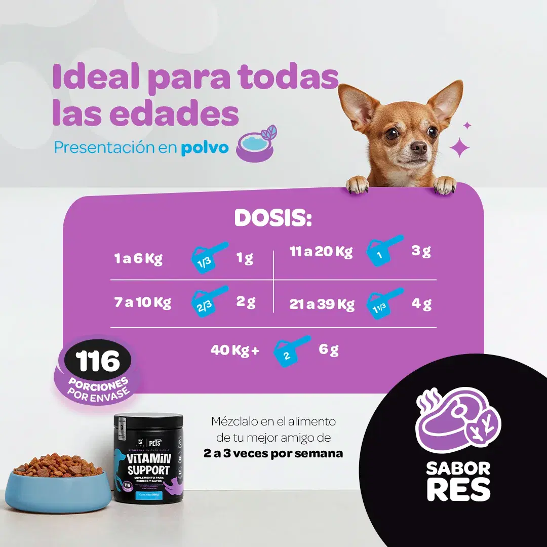 Imagen de Multivitamínico Perros y Gatos | Potenciado con Magnesio, Calcio y Vitamina C | 350g | Sabor Res