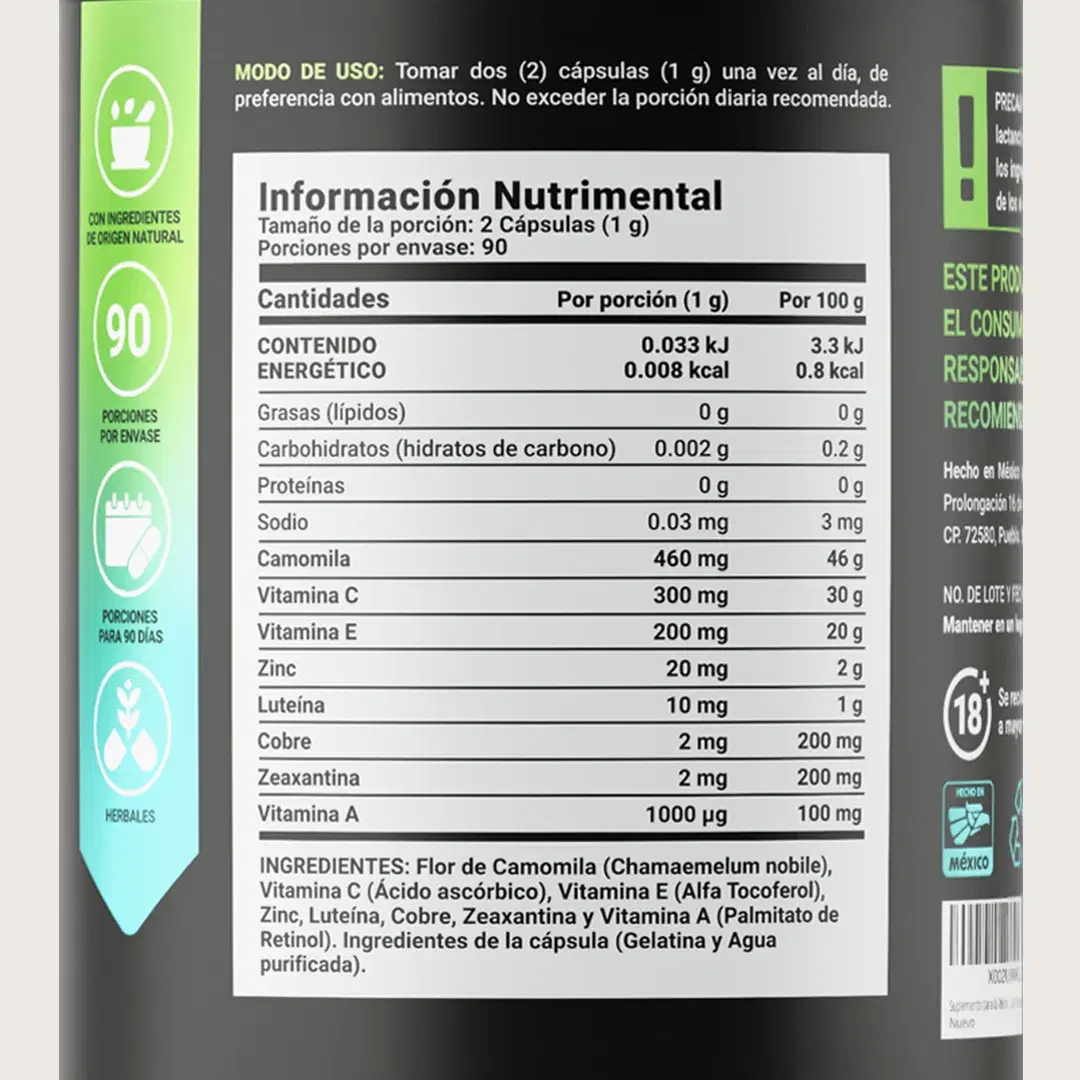 Imagen de Mezcla de Camomila, Luteína y Zeaxantina | con Vitamina A, C, E, Zinc y Cobre