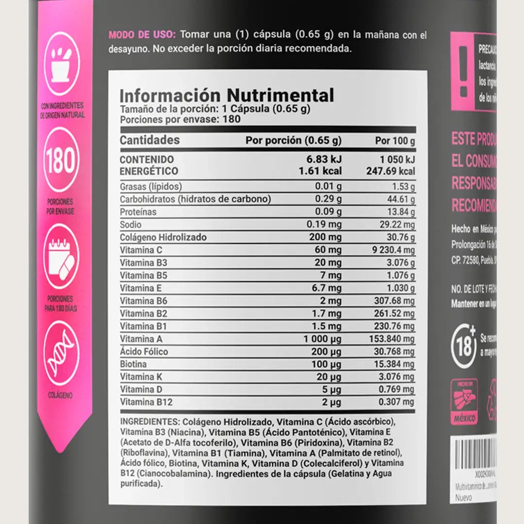 Imagen de Multivitamínico para Mujer | Con Colágeno Hidrolizado, Biotina, Ácido Fólico y Vitaminas
