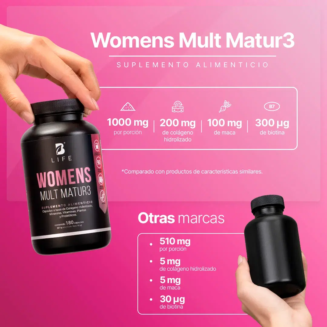 Imagen de Multivitamínico para Mujer de Más de 40 Años | Con Colágeno, Maca, Inositol y Probióticos | 1000 mg por porción