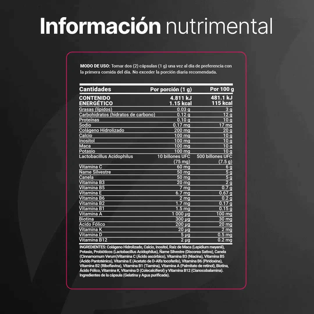 Imagen de Multivitamínico para Mujer de Más de 40 Años | Con Colágeno, Maca, Inositol y Probióticos | 1000 mg por porción