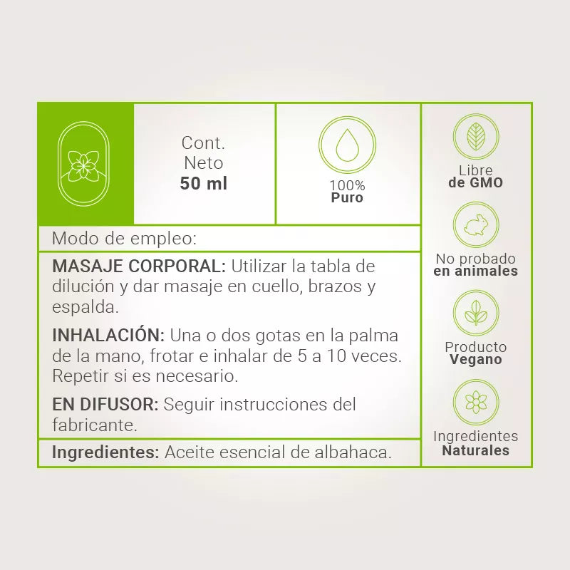 Aceite Esencial Albahaca 50 ml | Essential Oil Basil 50 ml